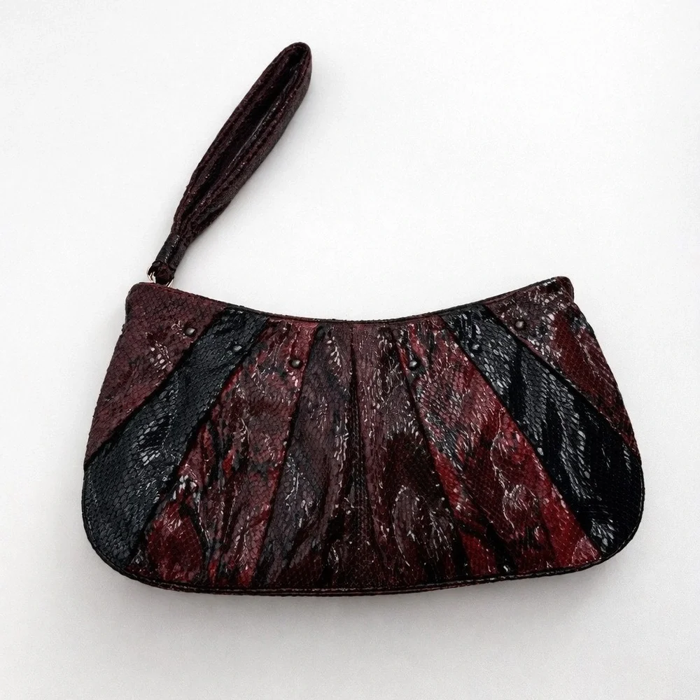 Nine West Y2k Faux Leather Snake Skin Wristlet Bag Clutch Evening
